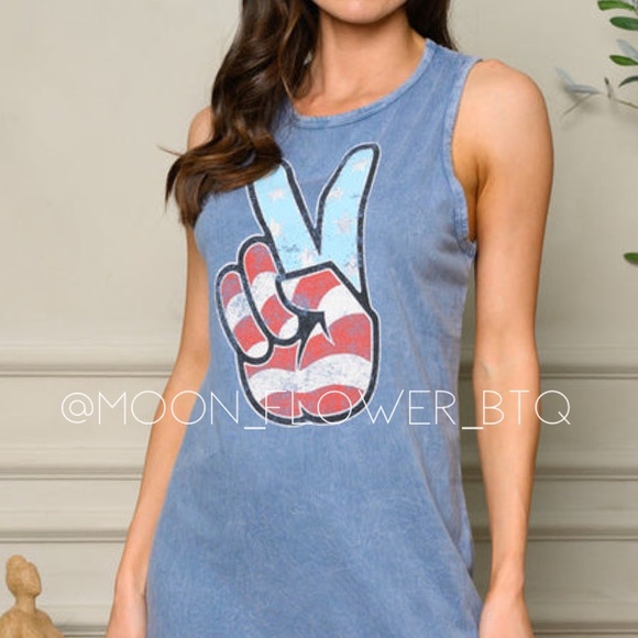 Mineral Wash American Flag Peace Tank Top Dress - Picture 2 of 14